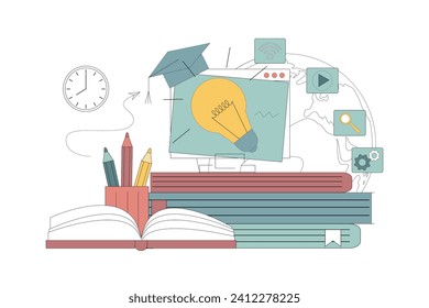 E-learning Concept. Remote Education. Online Video Tutorial. Vector illustration