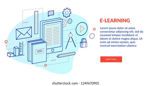 E-Learning Concept for web page, banner, presentation. Vector illustration