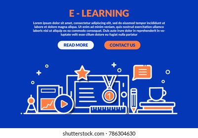 E-learning Concept for web page, banner, presentation. Vector illustration