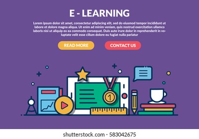 E-Learning concept for web site. Vector