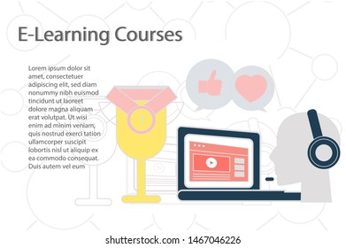 E-Learning Courses landing page concept on white background. Vector illustration.
