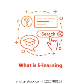 E-learning courses search concept icon. Distance education idea thin line illustration. Online learning. Vector isolated outline drawing