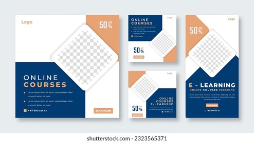E-learning Courses Social Media Post for Online Marketing Promotion Banner, Story and Web Internet Ads Flyer