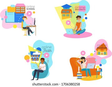 E-learning Culture Social Life Work Study from Home Concept flat Illustration University School Museum Theater
Lockdown on-line