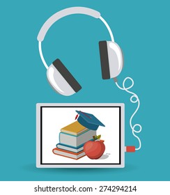 e-learning design over blue background, vector illustration