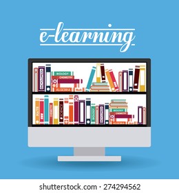 e-learning design over blue background, vector illustration