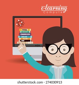 e-learning design over orange background, vector illustration