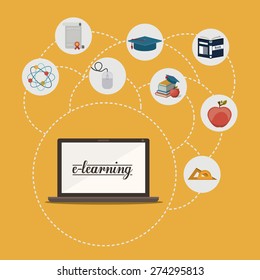 e-learning design over yellow background, vector illustration