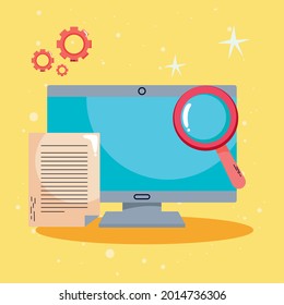 elearning in desktop with magnifying glass