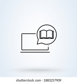 Icono o logotipo de la línea de señalización de educación digital o e-learning. concepto de educación a distancia. Ilustración lineal vectorial del aprendizaje en línea por Internet.

