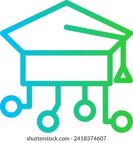 E-learning digitalization business icon with blue and green gradient outline style. internet, education, computer, laptop, student, online, school. Vector Illustration