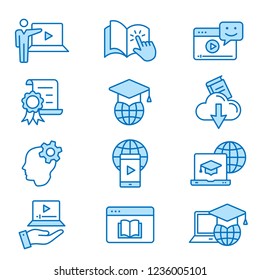 E-learning distance education flat line icons. Set of education, webinar, distance, student, training and more. Editable Stroke. Change to any size and any colour - part 2.