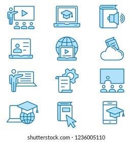 E-learning distance education flat line icons. Set of education, webinar, distance, student, training and more. Editable Stroke. Change to any size and any colour - part 3.