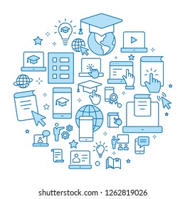 E-learning distance education outline icons set for interface, website, banner, print.