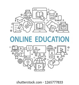 E-learning distance education outline icons set for interface, website, banner, print.