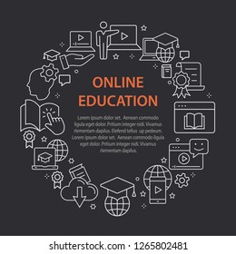E-learning distance education outline icons set for interface, website, banner, print.