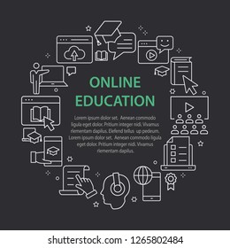 E-learning distance education outline icons set for interface, website, banner, print.