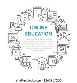 E-learning distance education outline icons set for interface, website, banner, print.