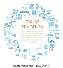 E-learning distance education outline icons set for interface, website, banner, print.