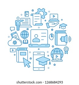 E-learning distance education outline icons set for interface, website, banner, print.