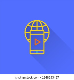 E-learning distance education vector icon with long shadow. Illustration isolated on blue background for graphic and web design.