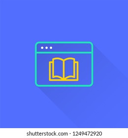 E-learning distance education vector icon with long shadow. Illustration isolated on blue background for graphic and web design.