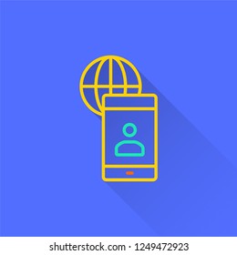 E-learning distance education vector icon with long shadow. Illustration isolated on blue background for graphic and web design.