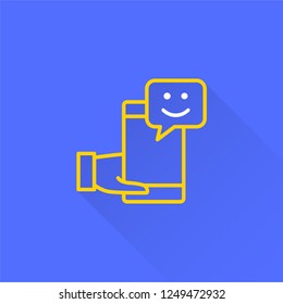 E-learning distance education vector icon with long shadow. Illustration isolated on blue background for graphic and web design.
