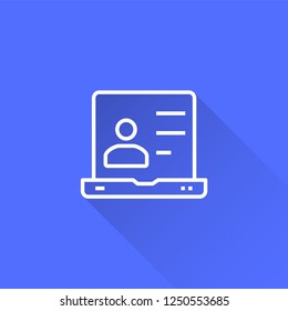 E-learning distance education vector icon with long shadow. Illustration isolated on blue background for graphic and web design.
