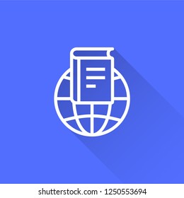 E-learning distance education vector icon with long shadow. Illustration isolated on blue background for graphic and web design.