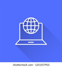 E-learning distance education vector icon with long shadow. Illustration isolated on blue background for graphic and web design.