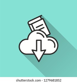 E-learning distance education vector icon with long shadow. Illustration isolated on blue background for graphic and web design.
