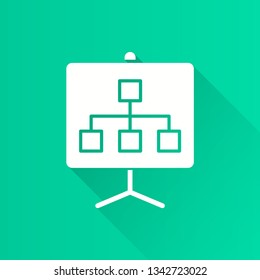 E-learning distance education vector icon with long shadow. White illustration isolated on blue background for graphic and web design.