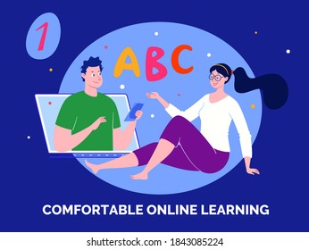 E-learning, distance learning. Modern vector illustration of educational concept for online platforms, websites, mobile applications.