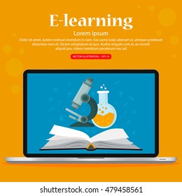 E-learning, distance studying and education. Vector illustration, flat design