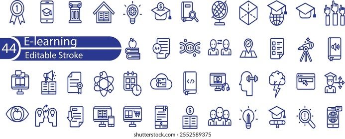 Conjunto de iconos de contorno de trazo editable e-Learning