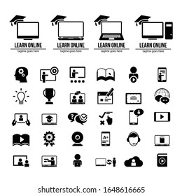 E-Learning, education. Collection of e-learning related icons