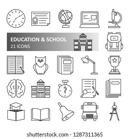 E-learning education elements - minimal thin line web icon set