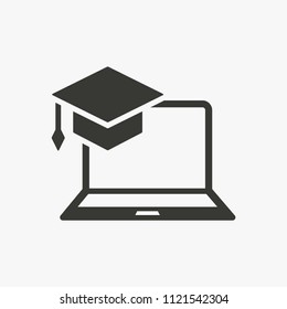 E-learning education icon. Academic study, learn symbol. Black vector illustration isolated on white. Simple pictogram for graphic and web design.