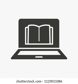 E-learning education icon. Academic study, learn symbol. Black vector illustration isolated on white. Simple pictogram for graphic and web design.
