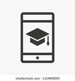 E-learning education icon. Academic study, learn symbol. Black vector illustration isolated on white. Simple pictogram for graphic and web design.