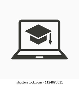 E-learning education icon. Academic study, learn symbol. Black vector illustration isolated on white. Simple pictogram for graphic and web design.