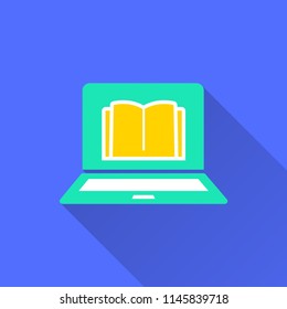 E-learning education icon. Academic study, learn symbol. Illustration with long shadow for graphic and web design.