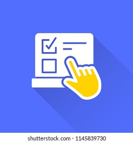 E-learning education icon. Academic study, learn symbol. Illustration with long shadow for graphic and web design.