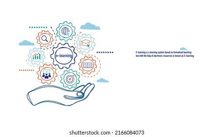 E-learning education icon banner. E-learning Education Internet Technology Webinar Online Courses concept. Vector illustrator infographic design.