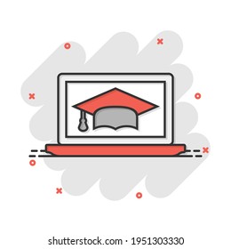 Elearning education icon in comic style. Study vector cartoon illustration pictogram. Laptop computer online training business concept splash effect.