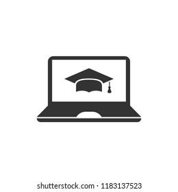 Elearning Education Icon In Flat Style. Study Vector Illustration On White Isolated Background. Laptop Computer Online Training Business Concept.