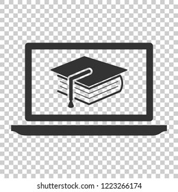 Elearning education icon in flat style. Study vector illustration on isolated background. Laptop computer online training business concept.