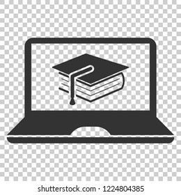 Elearning education icon in flat style. Study vector illustration on isolated background. Laptop computer online training business concept.