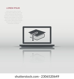 Elearning education icon in flat style. Study vector illustration on white isolated background. Laptop computer online training business concept.